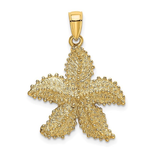 14k Yellow Gold Textured Starfish Necklace Charm Pendant